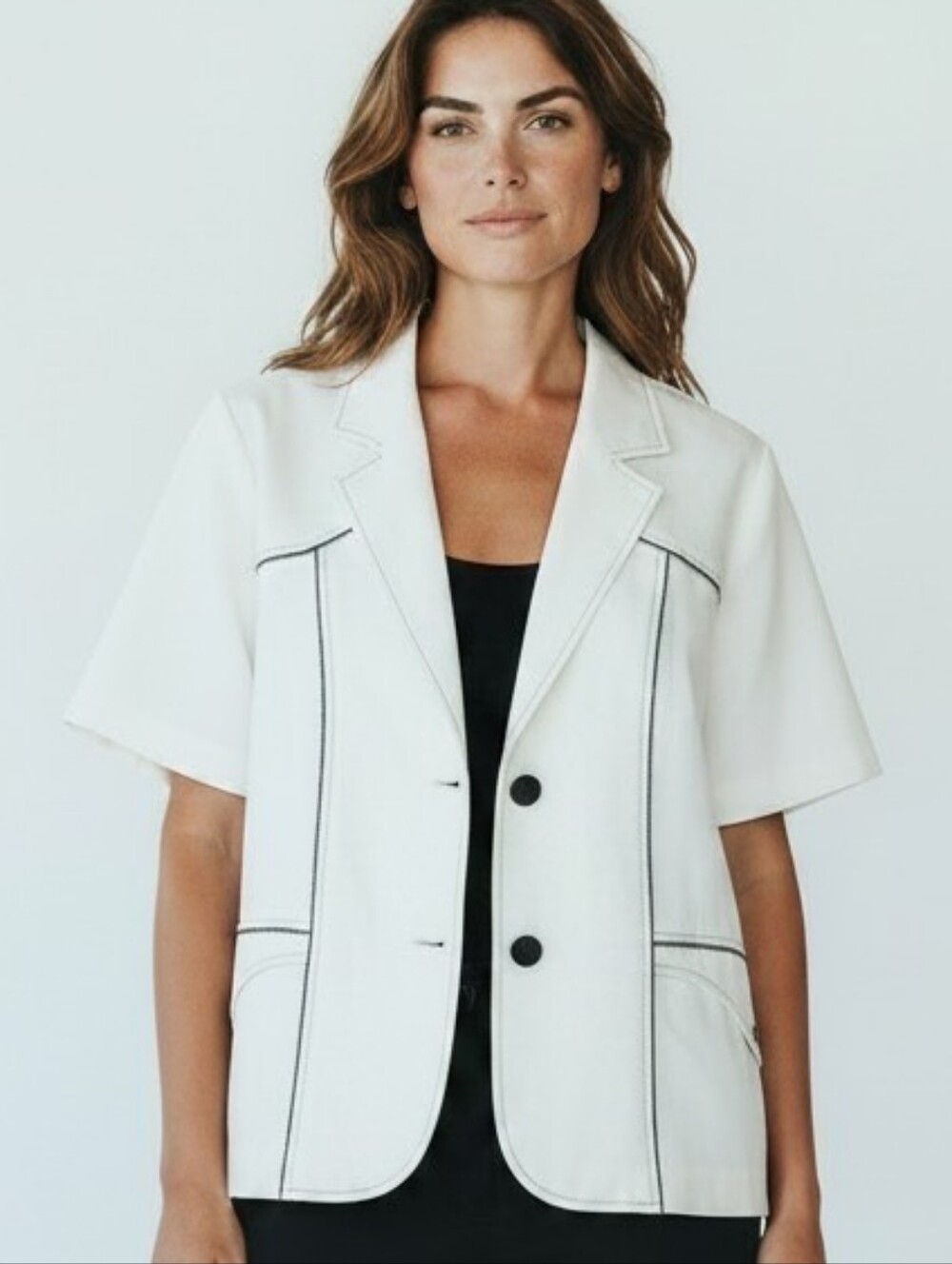 Claire France Mode White Short Sleeve Blazer Jacket GSize US 18 Contrast Stitch